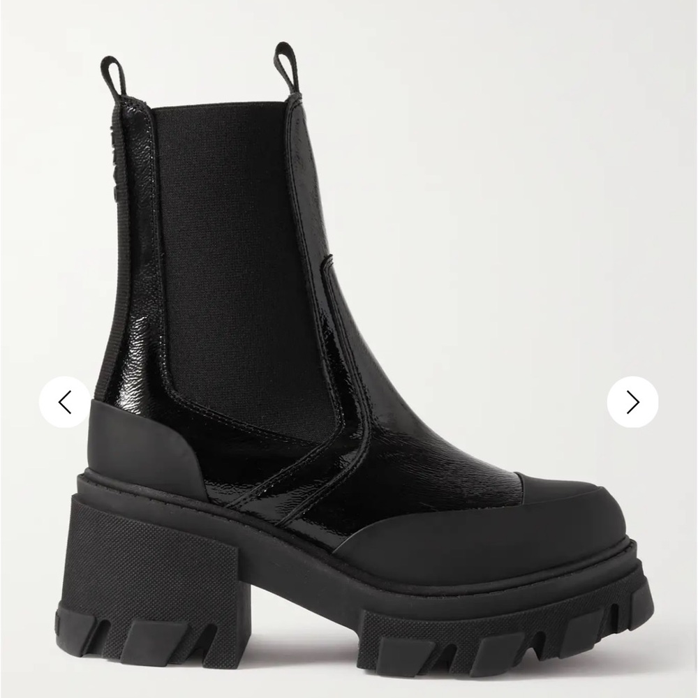GANNI Black Patent Leather Platform Chelsea Boots